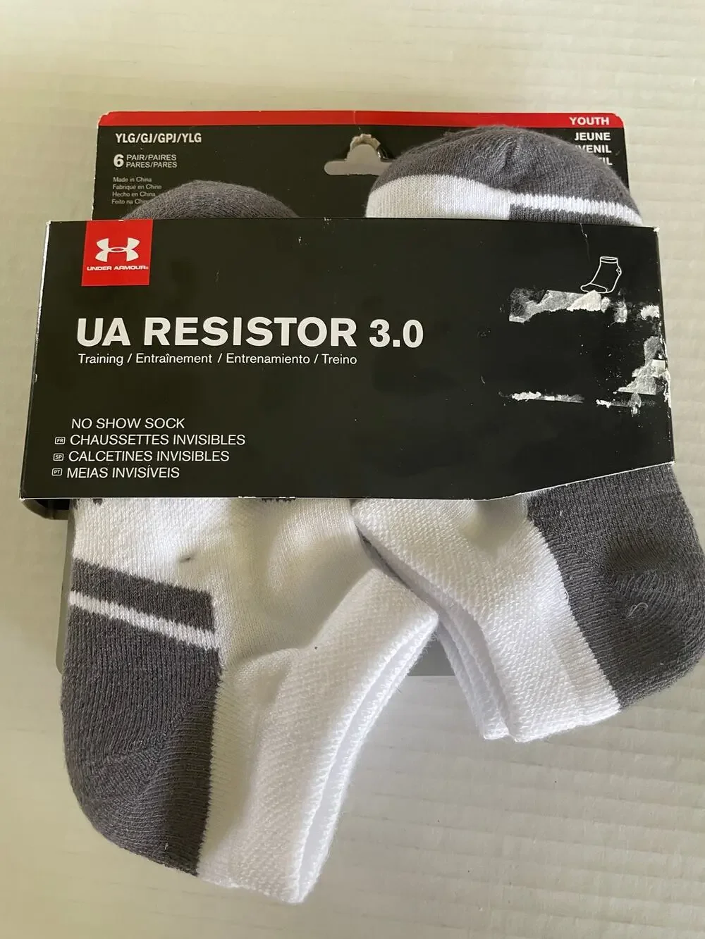 5 PAIR KIDS UNDER ARMOUR UA RESISTOR ATHLETIC CREWNO SHOW SOCKS SIZE YOUTH LG